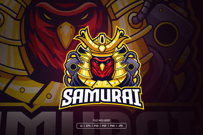 Bird samurai esport logo template
