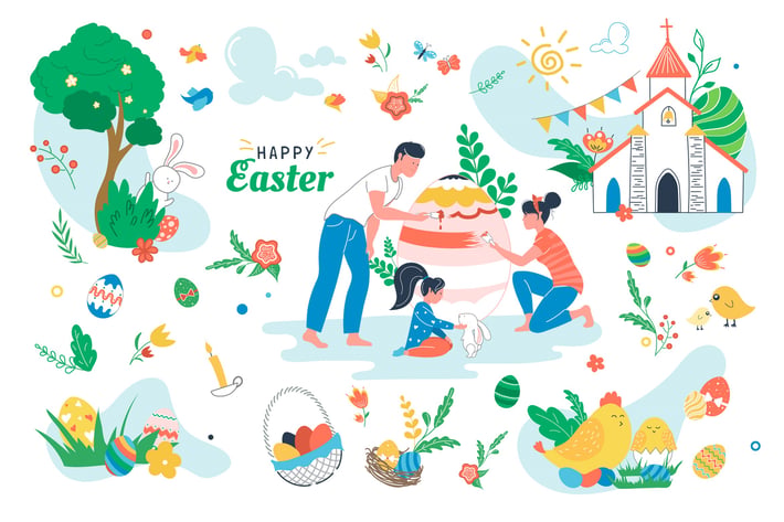 Happy Easter Set Isolated Elements