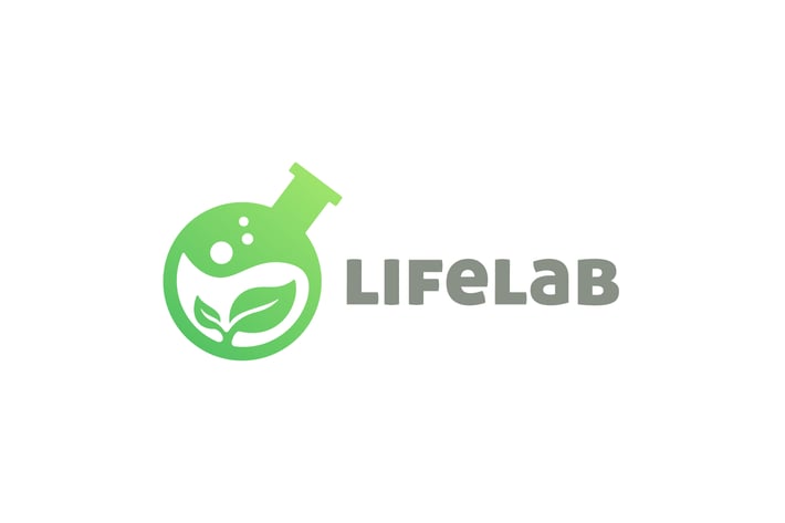 Modern Lab Flask and Leaf Negative Space Logo