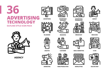 Advertising Outline Style Icon Set