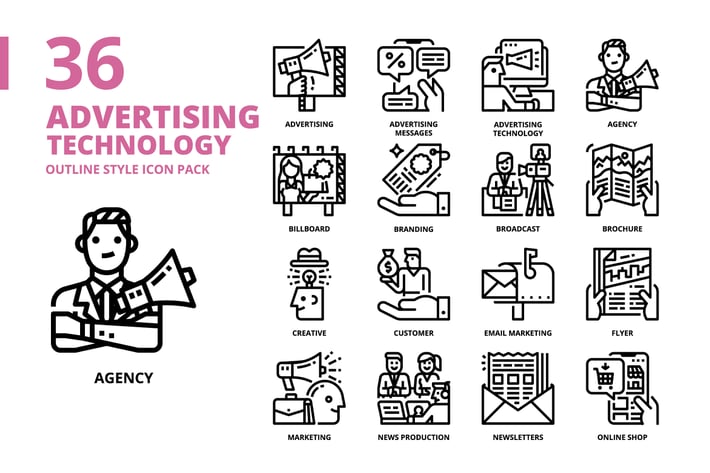 Advertising Outline Style Icon Set