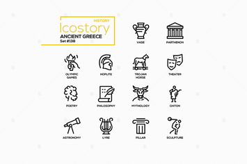 Ancient Greece - Line Design Style Icons Set