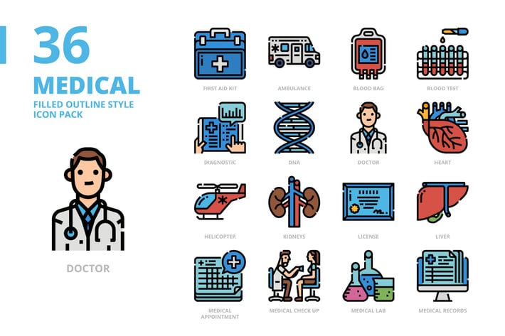 Medical Filled Outline Style Icon Set