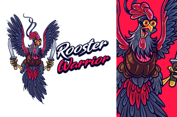 Cartoon Ninja Rooster Mascot Logo