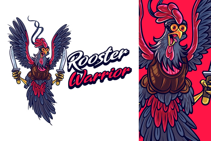 Cartoon Ninja Rooster Mascot Logo