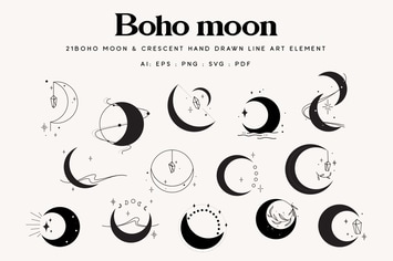 21 Celestial Boho moon illustration element