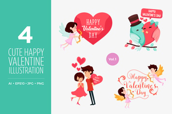 Cute Happy Valentine Vector Illustration Set Vol.1