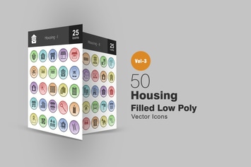 50 Housing Filled Low Poly Icons