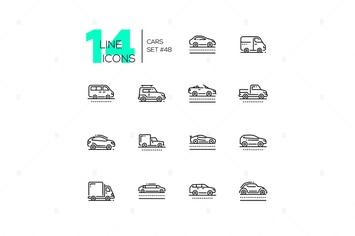 Cars - set of line design style icons