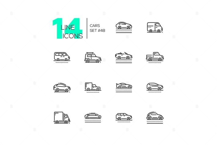 Cars - set of line design style icons