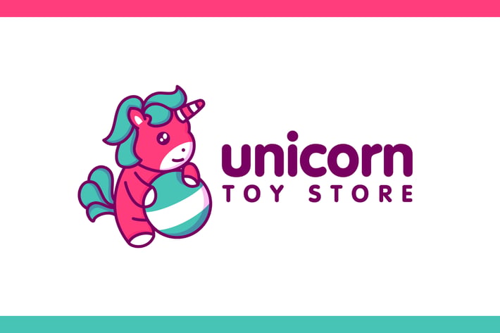Cartoon Cute Unicorn WIth A Ball Mascot Logo