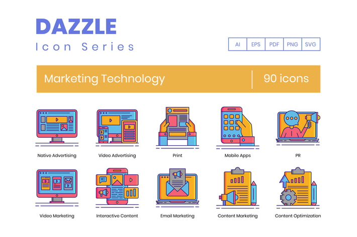 90 Marketing Technology Line Icons