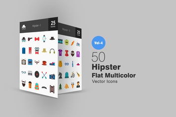 50 Hipster Flat Multicolor Icons