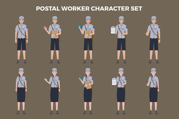 Postal Worker Character Set – Illustrations