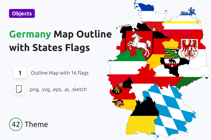 Outline map of Germany with States Flags