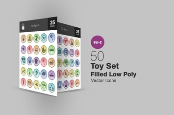 50 Toy Set Filled Low Poly Icons