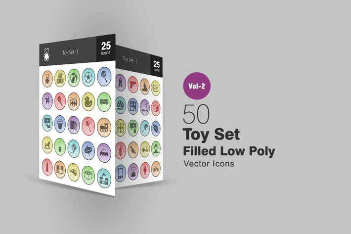50 Toy Set Filled Low Poly Icons
