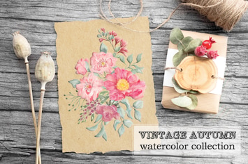 Vintage Autumn Watercolor Flowers