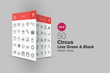 50 Circus Green & Black Line Icons