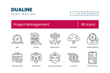 80 Project Management Line Icons