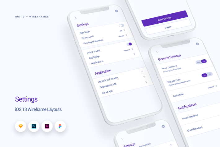 Settings - iOS 13 Wireframe Kit