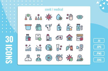 30 Iconset for Covid / Medical with 5 styles