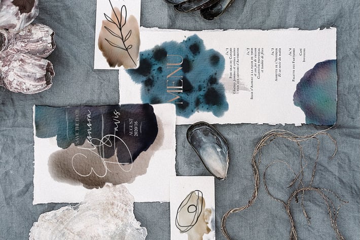 Dark blue and beige watercolor strokes set