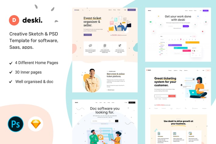 Deski - Creative Saas Sketch & PSD Template