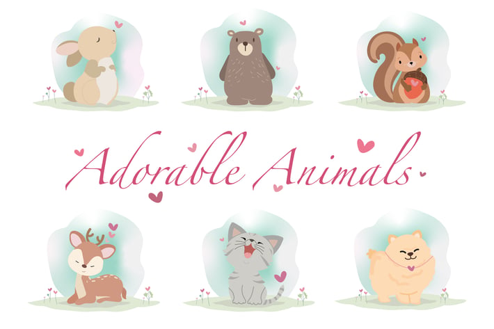 Adorable Animals Hand Drawn