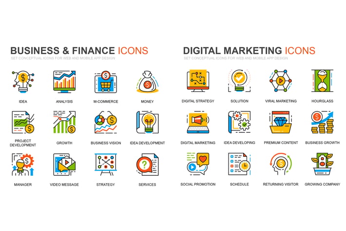 Finance and Marketing Line Icons Set