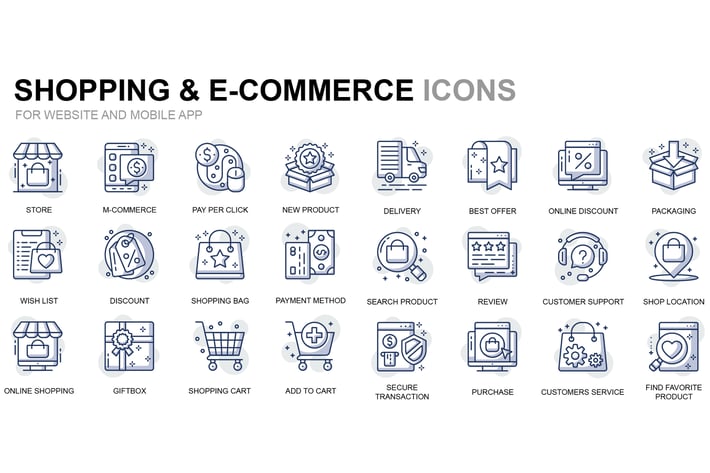 Shopping and E-Commerce Thin Line Icons