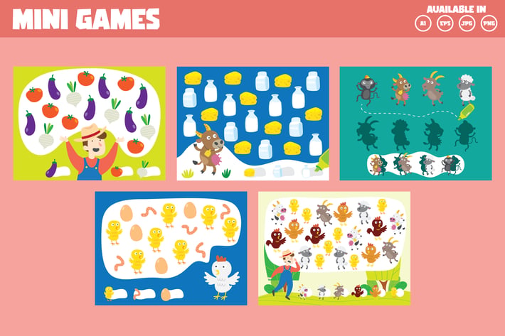 Counting games with farm and animal theme