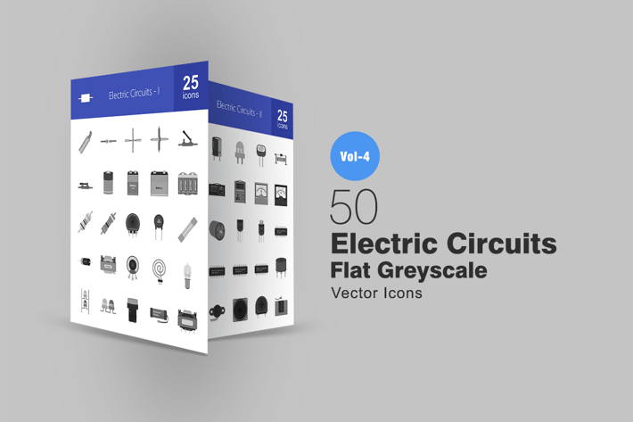 50 Electric Circuits Greyscale Icons