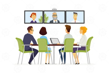 Distance Meeting - business cartoon illustration