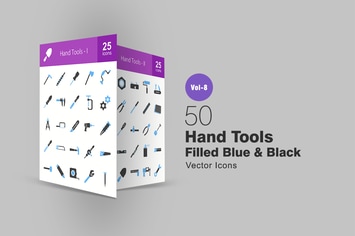 50 Hand Tools Filled Blue & Black Icons