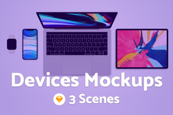 MacBook Pro, iPad Pro, iPhone Pro -  Sketch Mockup