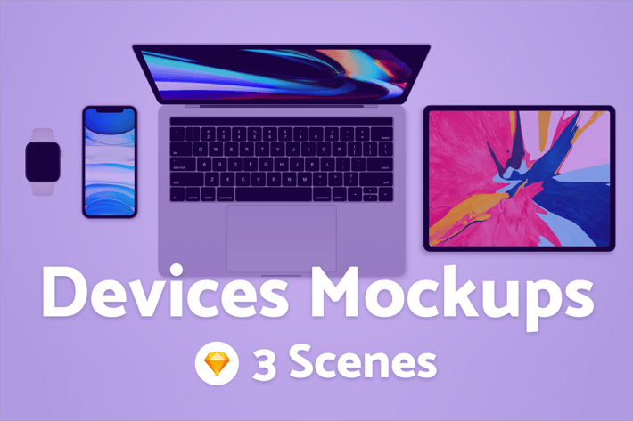 MacBook Pro, iPad Pro, iPhone Pro -  Sketch Mockup