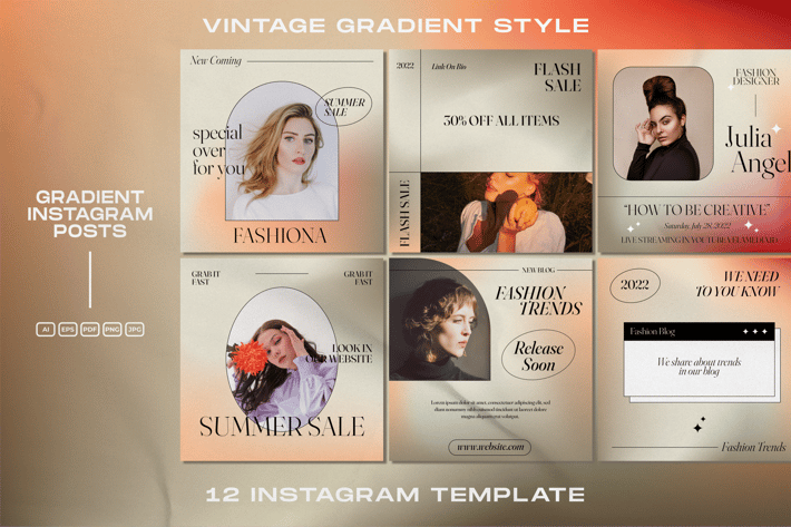 Gradient Instagram Posts Vintage Template