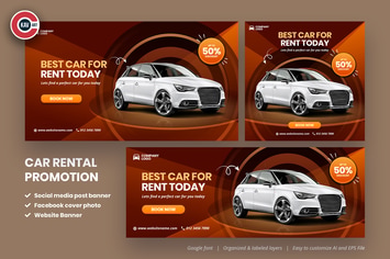 Car Rental Promotion Social Media Banner Set