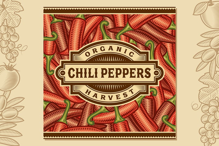 Retro Chili Pepper Harvest Label