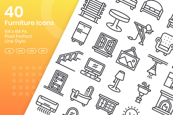 40 Furniture Icons Set - Line