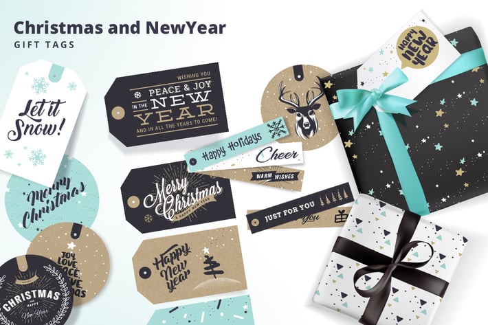 Set of Christmas and New Year’s Gift Tags