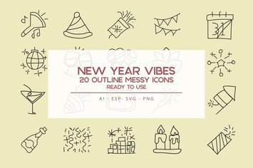 New Year Vibe Outline Icon Set