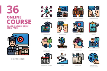 Online Course Filled Outline Style Icon Set