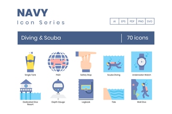 70 Diving & Scuba Flat Icons 