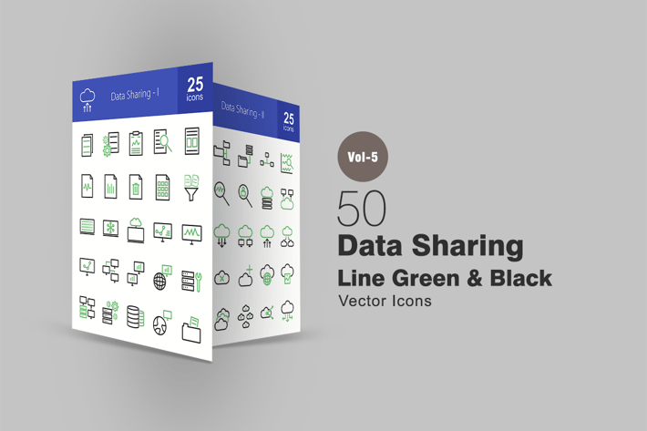 50 Data Sharing Line Green & Black Icons