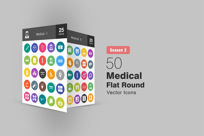 50 Medical Flat Round Icons Season II