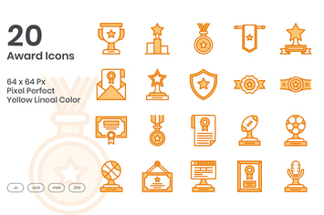 20 Award Icons Set - Yellow Lineal Color