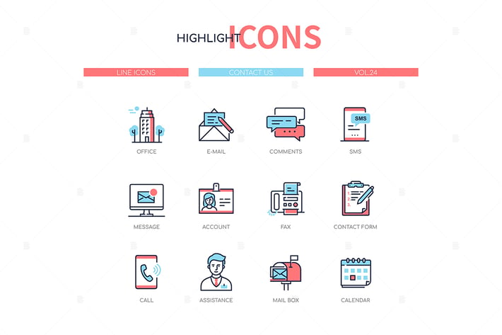 Contact us - line design style icons set