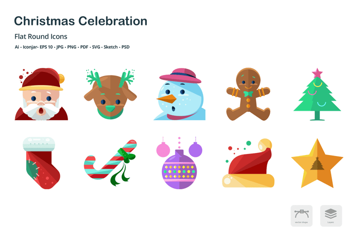 Christmas Celebration Flat Colored Icons
